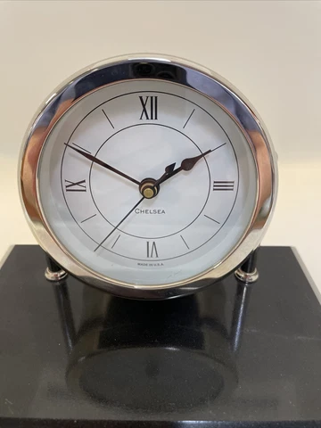 Chelsea Nickel Chatham Desk Clock on a Marble Base. Authorized Dealer Cover
