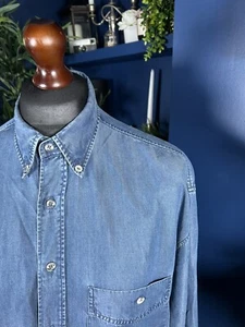 Camel Collection Denim Shirt Mens Medium Blue Long Sleeve Vintage 100% Tencel - Picture 1 of 10