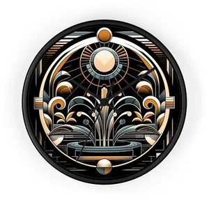 Home Decor Wall Clock Modern Art Deco Sunburst Fountain Scene Classy Bold Sleek - Picture 1 of 13