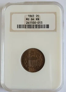 1865 NGC MS64RB Shield Two Cent Piece - Picture 1 of 4