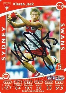 Signed 2012 SYDNEY SWANS AFL Premiers Card KIEREN JACK - Picture 1 of 1