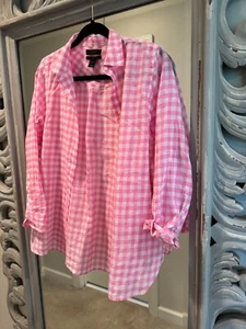 J.Crew Pink and White Gingham Boy Buttonup - 0 Petite (cotton, elastane) - Picture 1 of 4