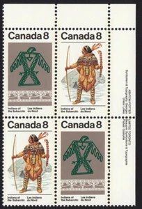 SUBARCTIC INDIANS, ABORIGINAL CANADA 1975 #576-577 MNH UR Block of 4 - Picture 1 of 1