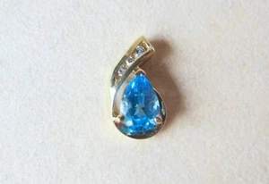 10k Gelbgold Blautopas drei Diamanten Anhänger 1,83 Gramm - Bild 1 von 10