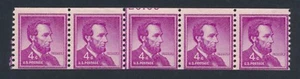 Tira Lincoln MISCUT COIL LINE 4¢ EFO #1058 EE. UU. con PLT # - COMO NUEVA EN MUY BUEN ESTADO CASI NUEVA - Imagen 1 de 2