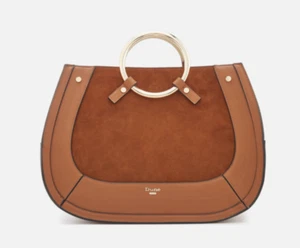 Dune London Brown Leather Suede Large Shoulder Bag Tote Metal Round Top Handles - Picture 1 of 14