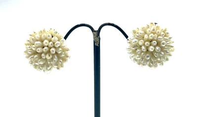 Gr. Ohrringe Ohrclips Clips echte Perlen Handarbeit 70er Jahre Ø 22 mm gepflegt - Bild 1 von 4