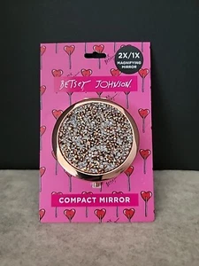 BETSEY JOHNSON Compact 2X/1X Magnifying Mirror/Sparkling Rose/Clear Crystals NEW - Picture 1 of 6