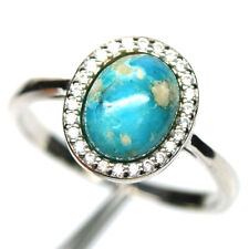 Unheated Blue Turquoise & Cubic Zirconia Ring 925 Sterling Silver Size 7.75