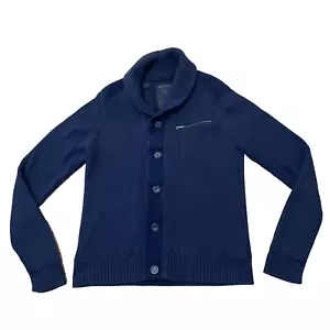 GUESS CowlNeck Jacket Men M Blue Wool Preppy Ribbed Business Y2k Street Zip Knit - Picture 1 of 19