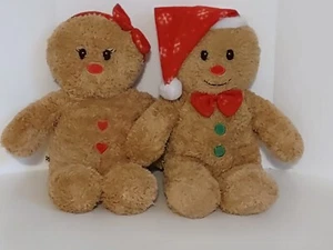 Build A Bear Holiday Gingerbread Girl w Bow and Boy w Santa Hat Plush Set - Picture 1 of 9