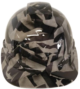 Hydro Dipped Hard Hat Ridgeline Cap Style Light Gray Midnight American Flag - Picture 1 of 2