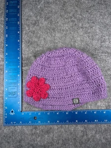 Free Country Beanie Toque Youth Medium Purple Floral Knit Acrylic Polyester Brim - Picture 1 of 6