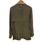 VINCE Green 100% Silk Long Sleeve Hidden Button Front Blouse Size Medium