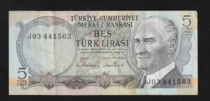 Turkey, 5 Lira, L. 1970 (1976), P-185, Banknote - Picture 1 of 2