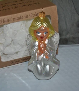 New SEWERYNSKI Mouth Blown Glass Xmas Ornament PRAYING ANGEL Blonde 5"  Poland - Picture 1 of 5