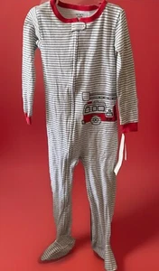 NEW WITH TAGS Carter's Firetruck Stripe Pajama PJs Footie Sleeper Toddler 5T - Picture 1 of 11