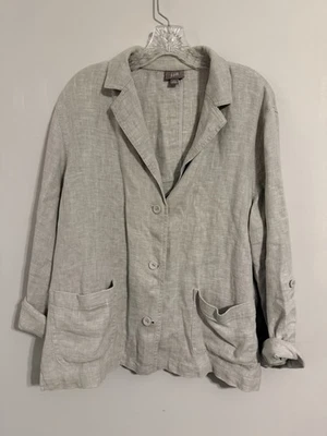 Chaqueta J. Jill 100 % lino, gris/taupe, talla grande, cuello, mangas enrollables Foto 1 de 4