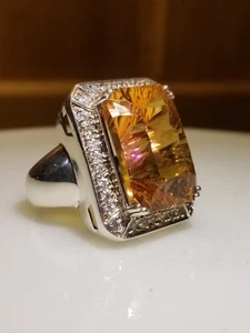 15g Big Honey Topaz Gem Thailand Ring Silver 925 & White Topaz Jewelry Size 9 - Picture 1 of 8
