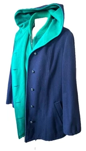 Mackintosh Women Vest Coat Hood Blue Green Jacket 100% Wool Vtg Sz 42” Chest 112 - Picture 1 of 11