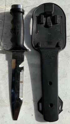 Cuchillo de buceo vintage Dacor punta roma acero inoxidable hecho en Japón con funda Foto 1 de 4