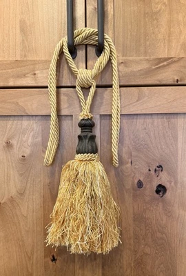 Juego de 4 exquisitas corbatas de cortina de oro brillante con acento de madera antigua vintage Foto 1 de 4