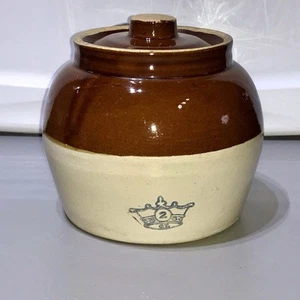 VTG Blue Crown Pottery Stoneware Crock #2 Robinson Ransbottom W/Lid & Handle - Picture 1 of 13