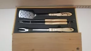 Grill Tools set BBQ Wooden New outdoor NWOT spatula tongs fork Stainless Steel - Picture 1 of 12