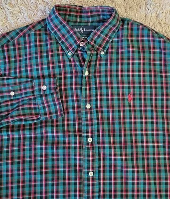 Camisa Polo Ralph Lauren Vacaciones a Cuadros Para Hombres Talla L Manga Larga Con Botones Rojo Poni Foto 1 de 4
