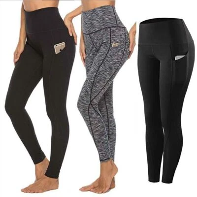Womens High Waist Gym Leggings Pocket Fitness Sports Running Yoga Pants Stretch - Image 1 of 4