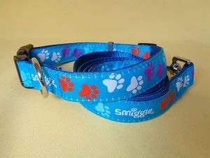 Blue Smiggle Lead and dog Collar leash set paw big medium clip small large - Picture 1 of 13