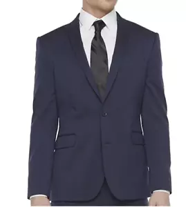 J.FERRAR Mens Suit Slim Fit Navy Blue 2 Piece 44R 38W Peak Lapel 2 Button - Picture 1 of 2
