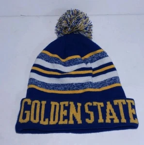 Golden State Winter Hat Beanie Pom Pom Blue White Gold Stripes - Picture 1 of 12