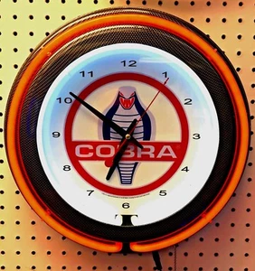 15" Red COBRA Snake Double Neon Carbon Fiber Like Clock Shelby Mustang  - Bild 1 von 2