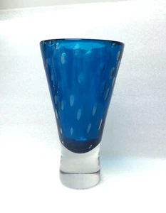LARGE BOHEMIAN HARRACHOV MILAN METELAK BLUE ART GLASS BOWL VASE - Picture 1 of 6