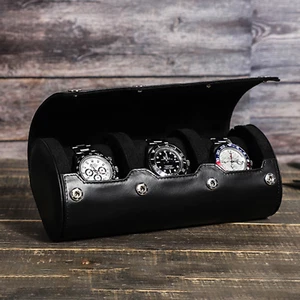 3 Uhren Roll Etui Reise Tragbar Aufbewahrungs Display Box Crazy Horse Leder - Bild 1 von 19