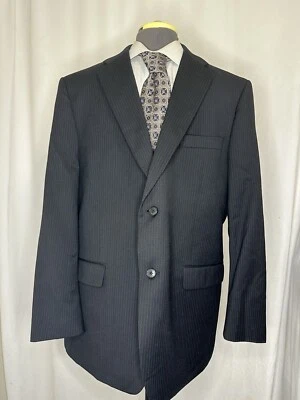 Abrigo Deportivo Claiborne Para Hombres Blazer Traje Chaqueta 47R 51" Negro Rayas 2 Botones Lana Foto 1 de 4