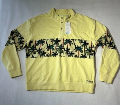 Scotch & Soda Sweater Pullover Yellow Poplin Sweatshirt Floral Palm Tree Mens - Image 1 of 4