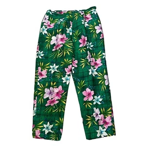 Anne Carson Womens Sz 6 Green Floral Silk Pants Lined Side Zip - Picture 1 of 7