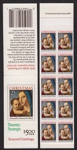1990 Christmas Madonna 25c booklet BK180 plate number 1 (2 panes 2514a) - Picture 1 of 1