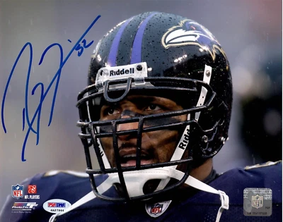 RAY LEWIS #52 PSA/DNA SIGNED 8x10 PHOTOGRAPH CERTIFIED AUTOGRAPH ITP RAVENS HOF - Image 1 of 3