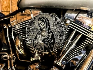 Holy Mother Mary Engraved 5.5” Diameter Air Cleaner End Cover Harley Davidson - Picture 1 of 7