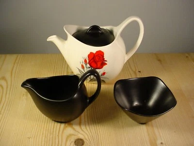 Midwinter Carmen Red Rose Mid-Century Modern Teapot Set - Image 1 of 4