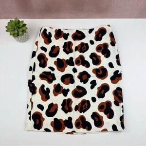 Talbots White Brown Black Leopard Animal Print Pencil Straight Skirt Women 4P - Picture 1 of 7