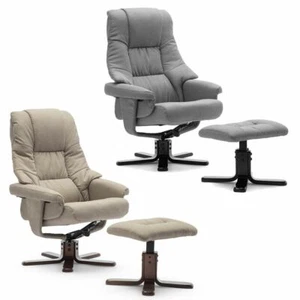 SORENTO SWIVEL RECLINER LINEN FABRIC CHAIR w FOOT STOOL ARMCHAIR - Picture 1 of 17