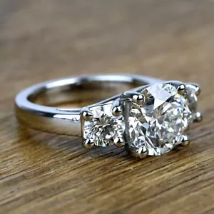 2.85 Carat H SI2 Round Cut Diamond Three Stone Engagement Ring Platinum - Picture 1 of 5