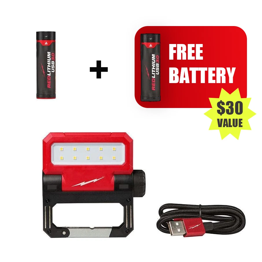 Milwaukee 2114-21 USB Rechargeable Pivoting Flood Light - Water Resistant - Clip - Image 1 of 4