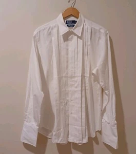 VTG POLO RALPH LAUREN Douglas 2 Ply Formal Men’s 16-34 Tuxedo Shirt French Cuff - Picture 1 of 7