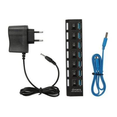 Für PC Notebook USB 3.0 HUB 7 Port Hub Splitter Schalter EU Netzteil DE - Bild 1 von 4