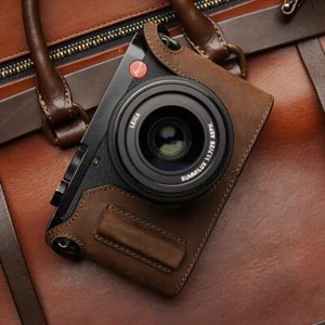 Echt Leder Kamera Halb Tasche F LEICA Q2 Typ116 Tasche Schutz Hülle Handgriff - Bild 1 von 30